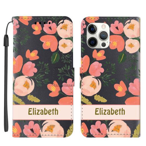 Flip Leather Case For iPhone 16 Pro Max 13 14 15 Flower Personalised Phone Cover - Picture 8 of 108