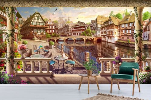 3D Säule Stadt Fluss Gebäude Tapete Wandgemälde Fototapete Wandaufkleber 5 - Afbeelding 1 van 8
