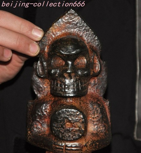 9" China Hongshan cultura antiguo jade tallado calavera helios sol dios sacrificio estatua - Imagen 2 de 9
