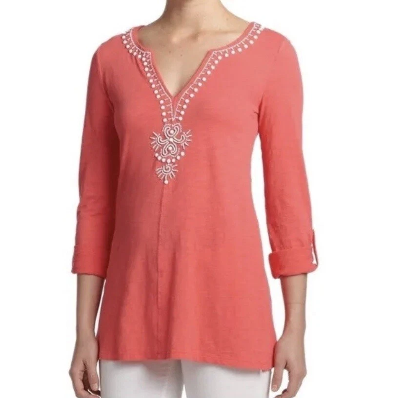 Lilly Pulitzer Women’s Size Medium Eliana Embroidered Tunic Top Long Sleeve Knit - Image 3 of 4
