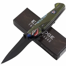 Elitedge Green Fighter Plane A/O Linerlock Folding Knife
