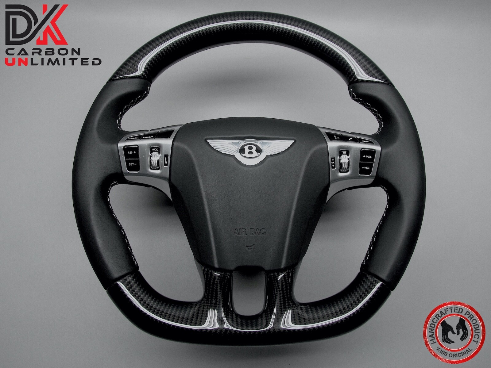Bentley Continental GT Flying Spur 5mm White Ring Napa Carbon Steering Wheel v1