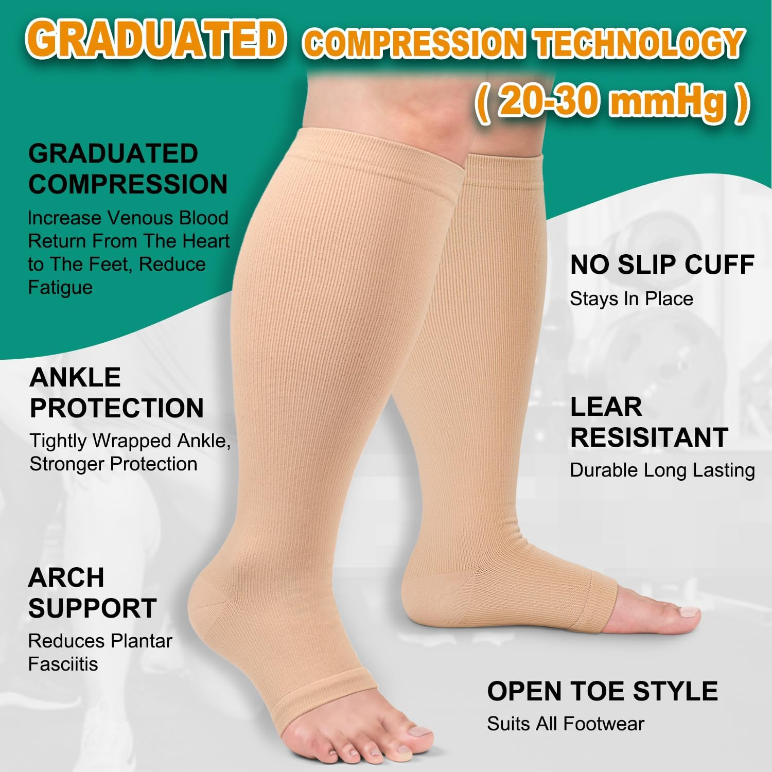 Copper Toeless Compression Socks for Women Men, Open Toe Socks 15