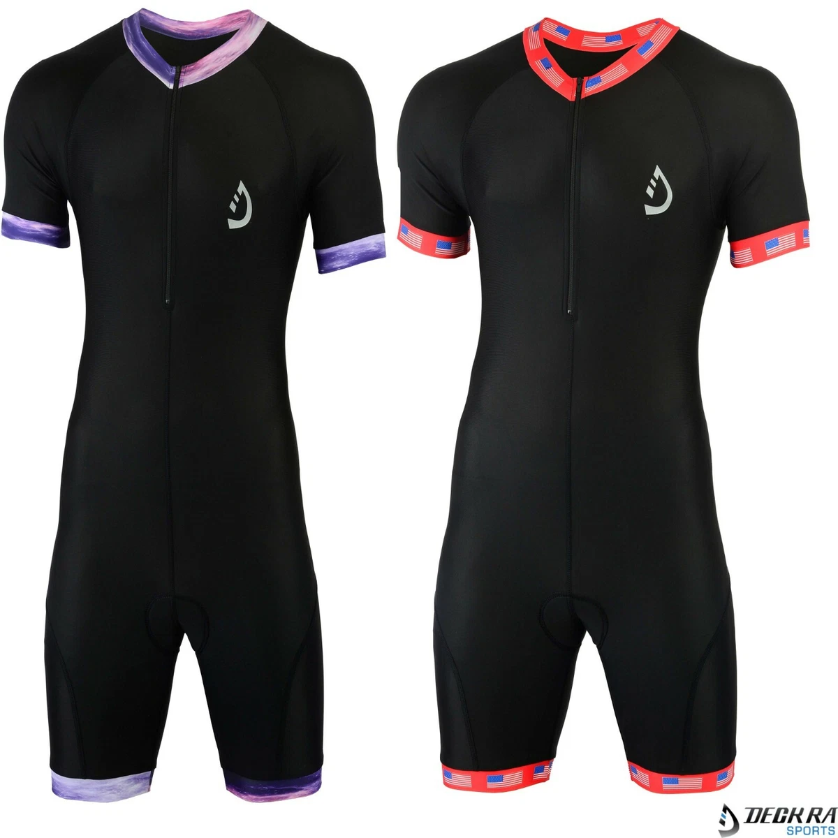 Mens Cycling Skinsuit Breathable Short Sleeves Padded Tri suit One