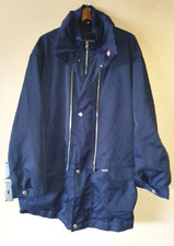 Alter Deutsche Bahn Dienstmantel, Übergang, Blau, Kapuze, Gore Tex, Gr. 68 / 70