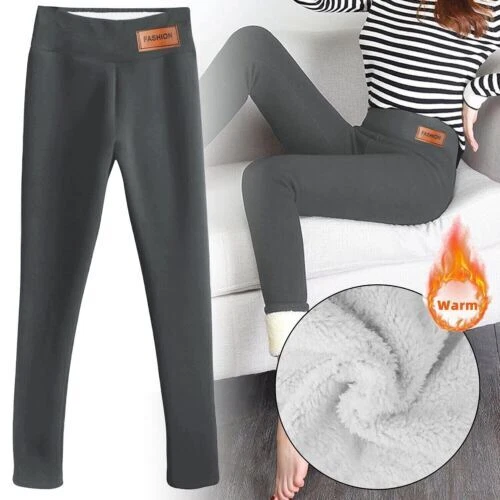 Compression Leggings Women Fleece Lined Hight Waist Solid Lady Thermal  Leggings