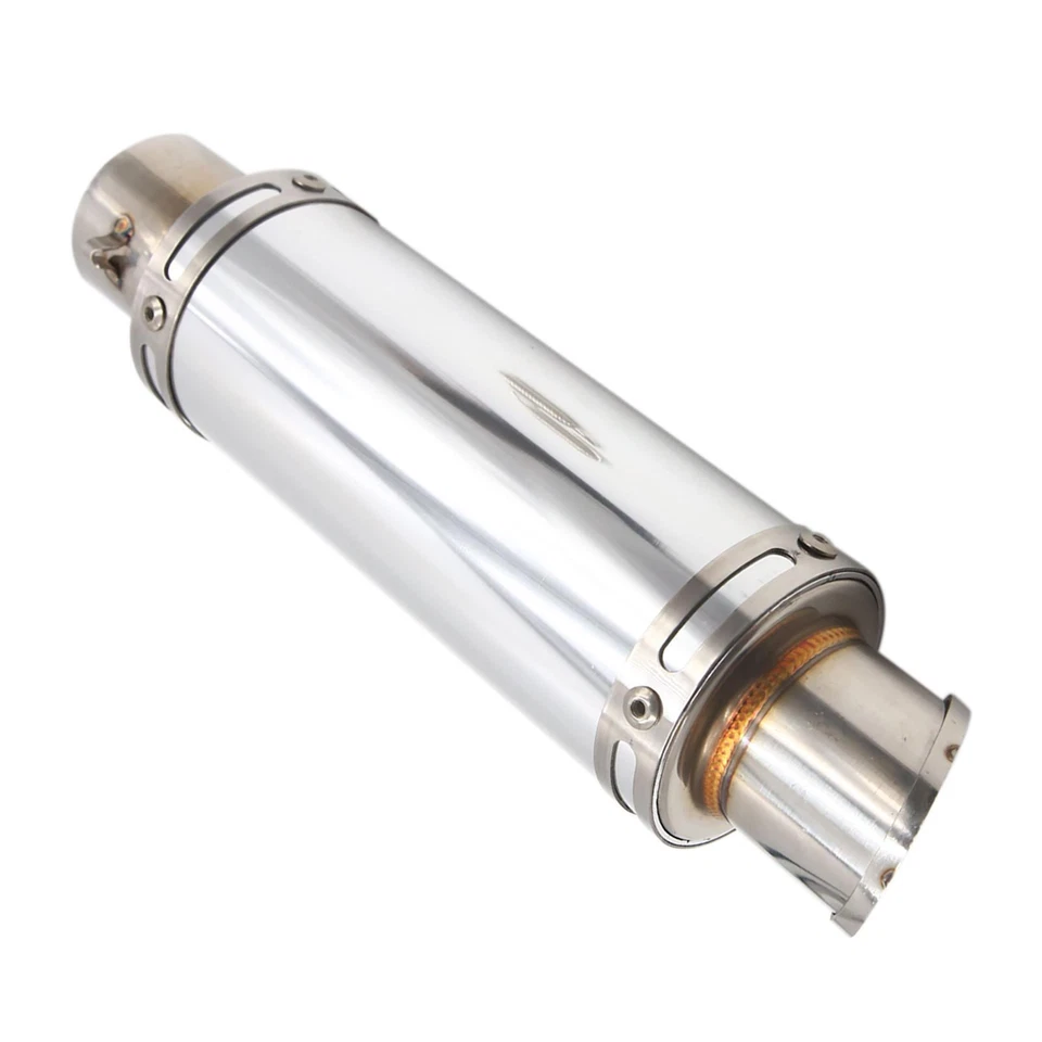 Silenciador tubo de escape deslizante de acero inoxidable para motocicleta de 2" 51 mm de diámetro tono plateado Foto 4 de 4