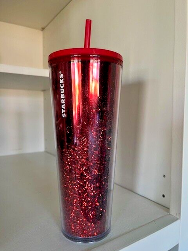 Starbucks 24 oz Cold Tumbler Red Glitter Red Lid - Bild 3 von 3