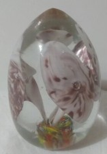 Clear Glass Paperweight Egg Mushrooms Floral Lavender 3.25"x2" Ucago Japan READ
