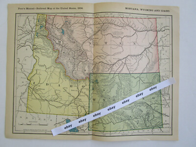 MT WY ID DATIERT 1904 Poor's Manual Eisenbahnkarte MONTANA, WYOMING, IDAHO