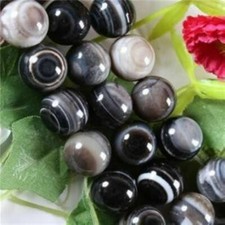 8/10mm Black Stripe Agate Onyx Gem Round Loose Beads 15"