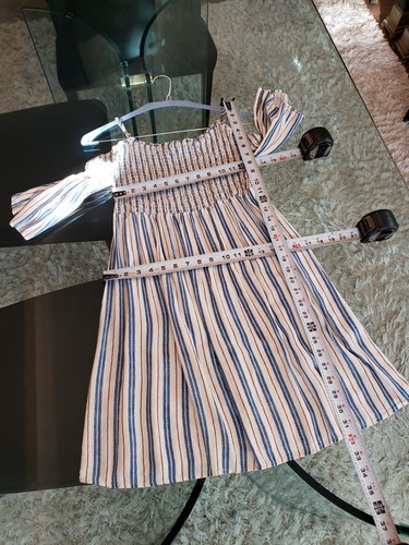 Magnolia Skye Women Multi Striped Smocked Cold Shoulder Sleeve Mini Dress Size S - Picture 9 of 10