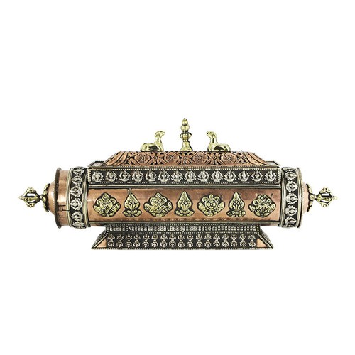 34cm Pure Copper Tibetan Incense Censer Burner With Stupa Deers Eight Auspicious - Picture 20 of 20