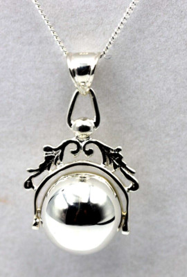 Sterling Silver Heart Ball Pendant Spinner Kerb + 55cm Curb Necklace