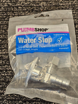 (QTY 5) Plumb Shop Water Stop 1/2'' NOM Cold Expansion Barb x 3/8'' OD Comp Angle