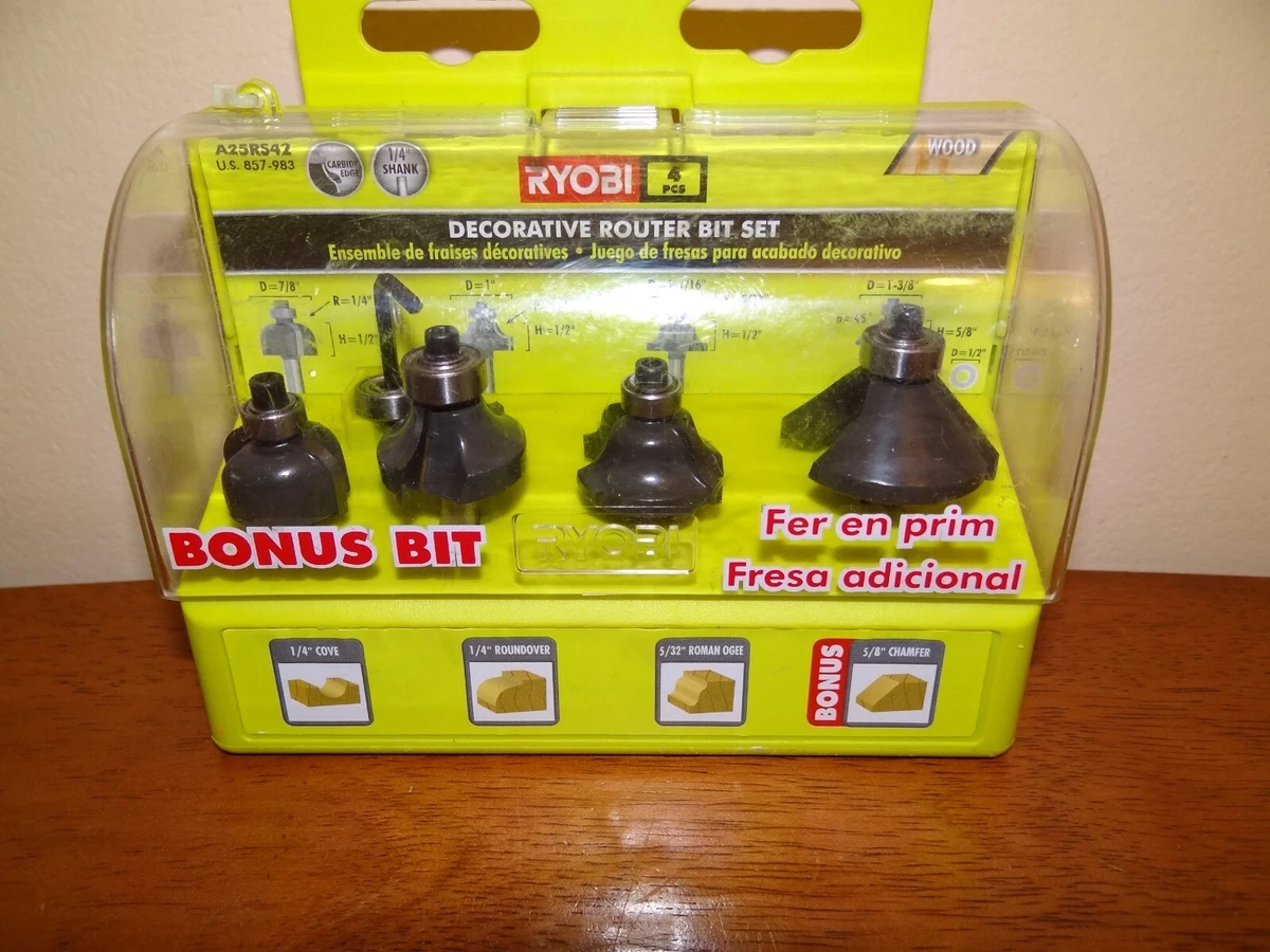 RYOBI 4pc Decorative Router Bit Set for Wood 1 4