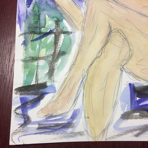 Matt Scalf Akt Frau Aquarell 9x12 ORIGINAL GEMÄLDE reifer Hippie nackt - Bild 6 von 9
