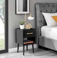 TAYLOR Small Black/White and Chrome/Gold 1 Drawer and Shelf  Bedside Lamp Table