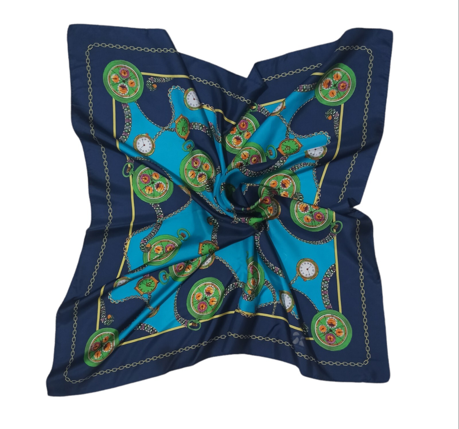 ANNE SURKAMP KRAMER Blue With Chain Clock Print Silk … Gem