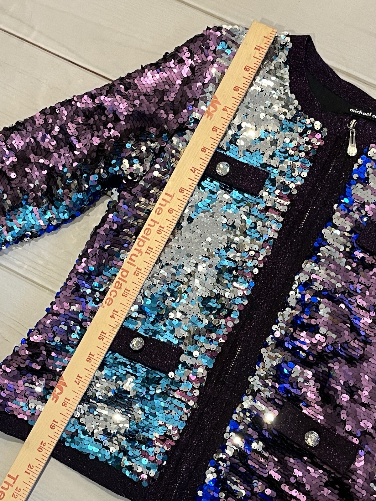 Michael Simon Sequin Jeweled Full Zip Cardigan Jacket Party Size Small