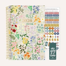 bloom daily planners 2026 Soft Cover Planner, 5.5" x 8.25", Garden Party, Beige