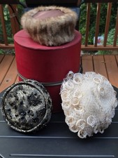 Women's Vintage Antique Pillbox Hat Bundle With Travel Case Mink Neiman Marcus