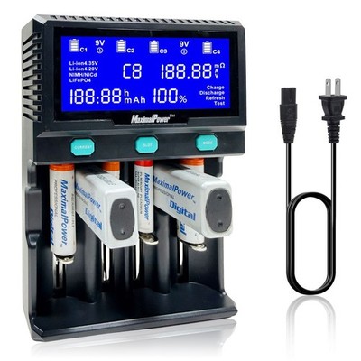 MaximalPower Smart Battery Charger for Rechargeable 9V AA AAA C D 26650 Battery