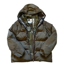 Moncler Boys/Child Puffer Coat Size 12 Dark Green Hooded Monogram Luxury