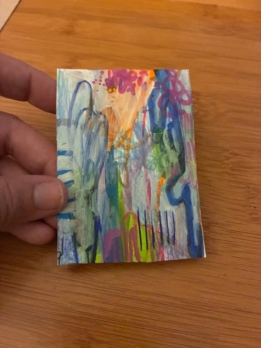 Original Abstract ACEO Art Blue Purple Mixed Media Painting 2.5 x 3.5