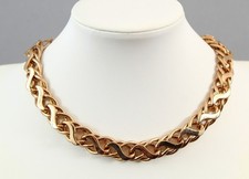 Vintage Signed CORO Designer Gold Plated Costume Wave Chain Link Collar Necklace