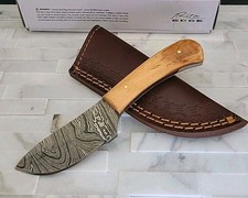 NEW 6" Damascus Steel Hunting Skinning Knife Wood Handle With Leather Sheath