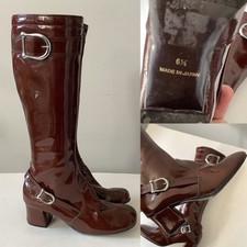Vintage 1960s/70s Dark Brown Patent Leather Go Go Boots Size 6 1/2 M