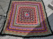 Granny Square Afghan Lap Blanket Throw Hand Made Crochet Multicolor
