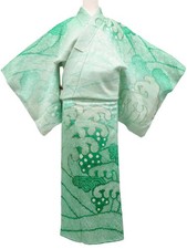 Japanese Vintage Kimono Homongi Silk Gold Embroidery Shibori Japan eb-1824
