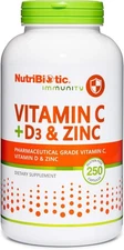 NutriBiotic – Vitamin C + D3 & Zinc, 250 250 Count (Pack of 1) 