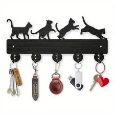 1set Self-adhesive Cat Coat Hooks Wall Mount 11.8 5.4inch Wood 4 Kittens Animal