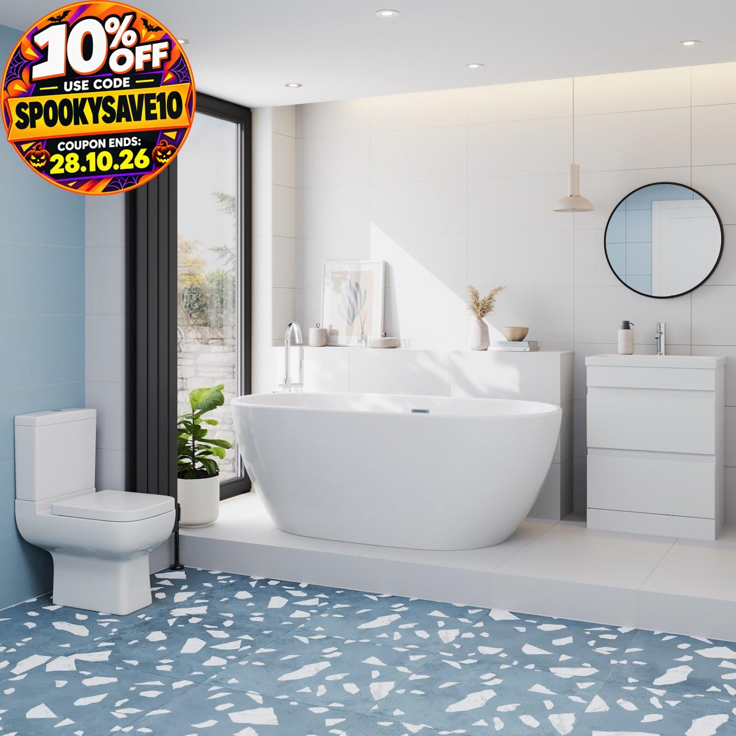 Avox Bathroom Suite 1500mm Freestanding Bath Toilet WC Basin Vanity Unit