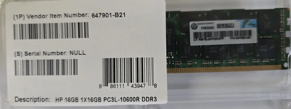 80GB: 5 x 16GB HP 647901-B21 PC3L-10600R-9 KIT 2RX4 - Image 2 of 2