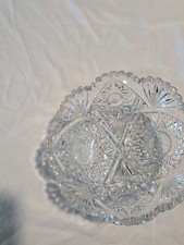 Vintage Clear Cut Crystal Bowl Pinwheel Starburst Scalloped Candy Dish 4.5" Deep