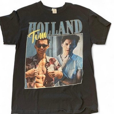 Tom Holland Women s Graphic Print T-Shirt Black Crew Neck Size M