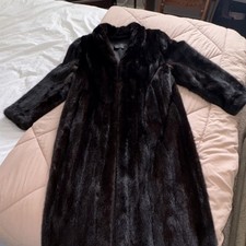 Natural Mink Fur Long Brown Overcoat with hooks, Size 10