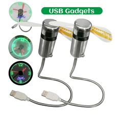 LED Clock Fan Time Temperature Display Mini Cooling Flashing Fan DC 5V Portable