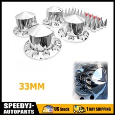 4pcs Rear Semi Truck Chrome Hub Cover Wheel 33mm Lug Nut Spiked Caps Set New
