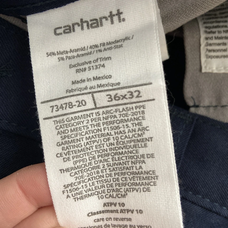 Lote de 5 Pantalones Carhartt FR Para Hombre 36x32 Azul Marino CAT2 73478-20 NUEVOS CON ETIQUETAS Foto 3 de 4