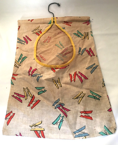 Vintage Clothes Pin Bag Holder Hanger MCM Colored Clothes Pin Fabric