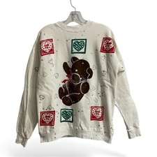 Vintage 90s Graphic Crewneck Sweatshirt Size XL White Teddy Bear Cottage Core