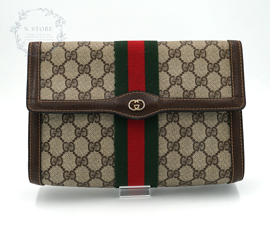 Vintage GUCCI GG Supreme Sherry Line Clutch Bag Women A-260226-3