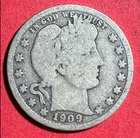1909D US Barber SILVER Quarter "Denver" Mint! Good! Old US Coin!
