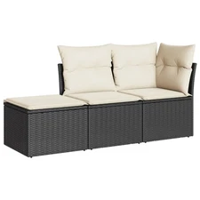 Patio Sofa Set with Cushions Outdoor Furniture 3 Piece Poly Rattan vidaXL