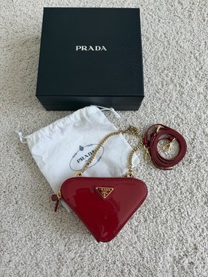 PRADA Red Patent Triangle Mini Crossbody clutch Bag Gold Zip